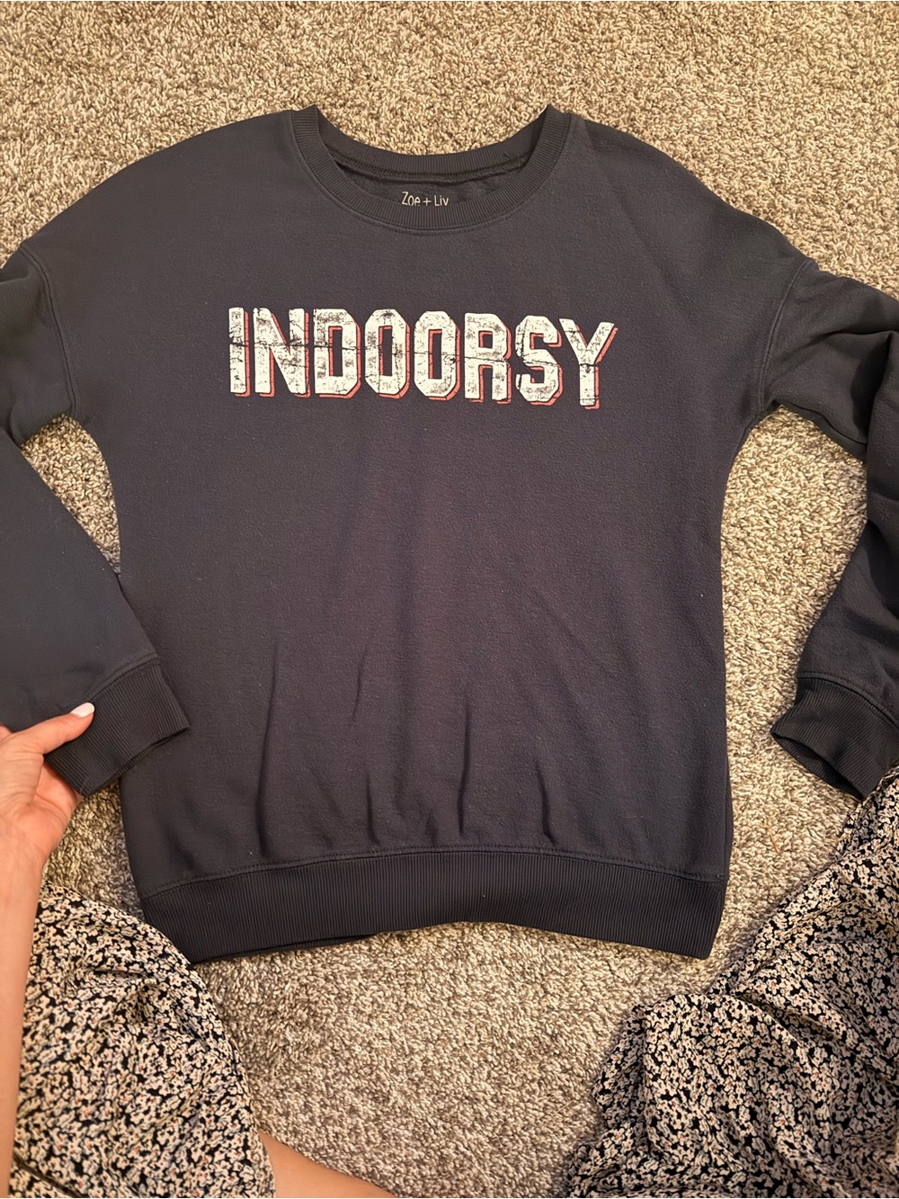 Zoe + Liv Black 'INDOORSY' Graphic Sweatshirt